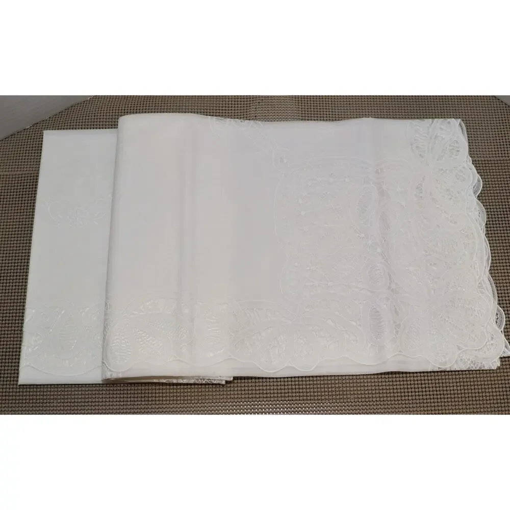 Vintage Vinyl Tablecloth Battenburg Lace White 60X90 Oblong NEW
